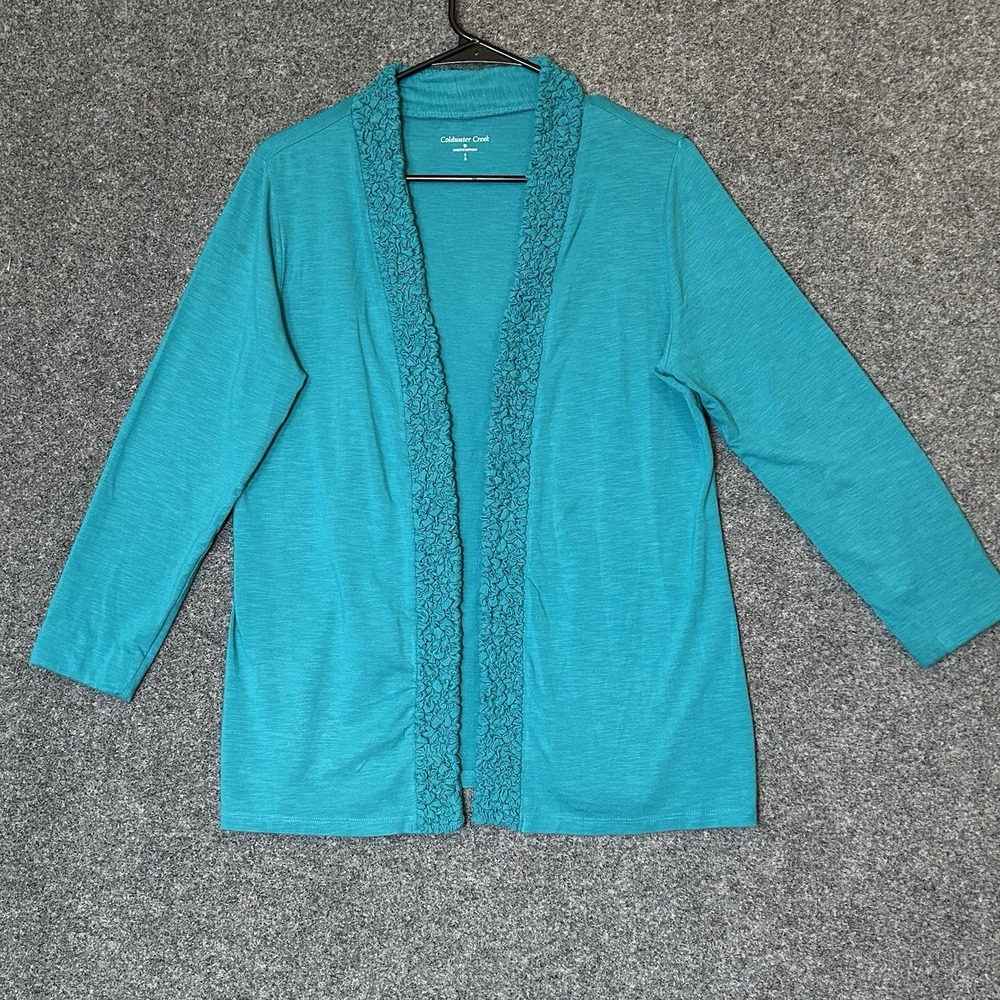 Coldwater Creek Women's Turquoise Open Front Cardigan -size SMALL